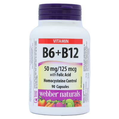 كبسولات فيتامين ب6+ب12 من ويبر ناتشورال 50 مجم/125 ميكروجرام، 1 × 90 كبسولة