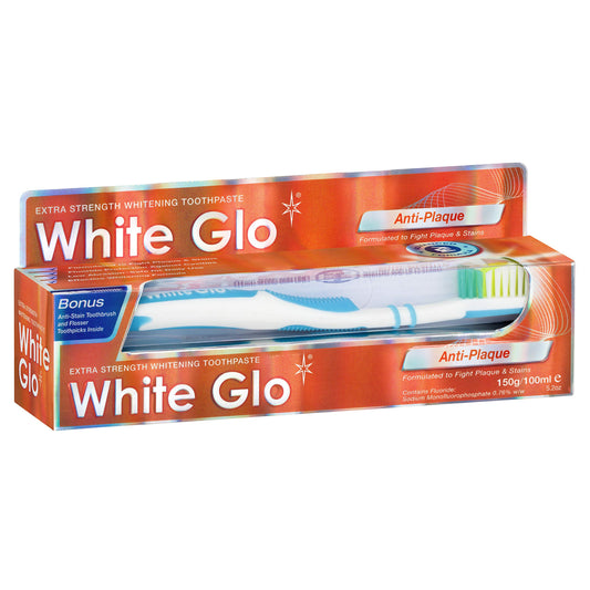 WHITE GLO ANTI-PLAQUE WHITENING TOOTH PASTE 100ML